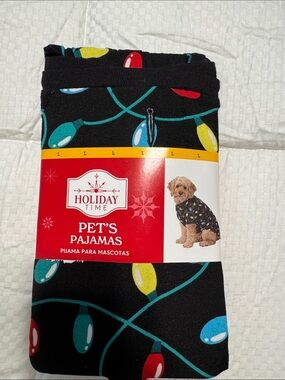 Holiday Time Black Pet Pajamas with Multicolor Light Bulb Print